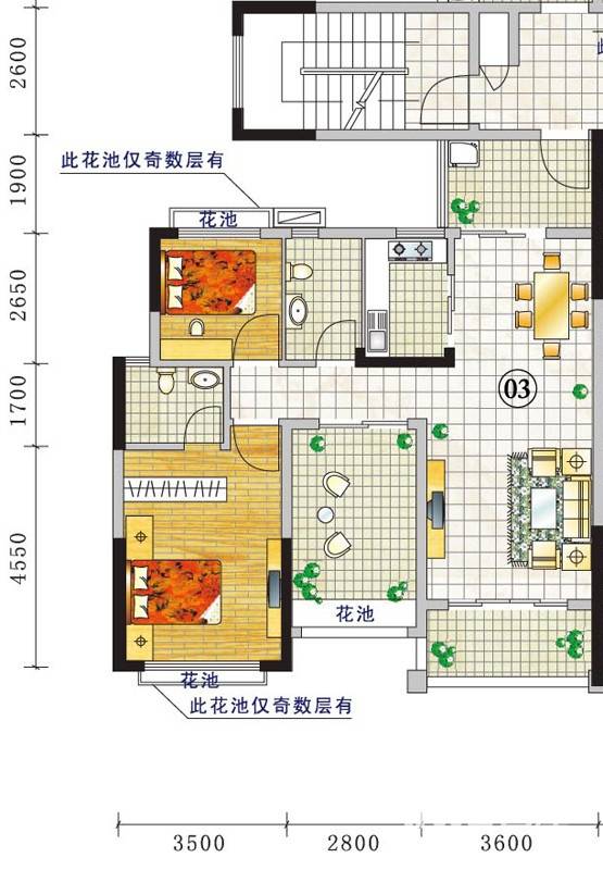 豪利花园户型图 豪景阁b栋2-13层03单位 南向 93.69㎡