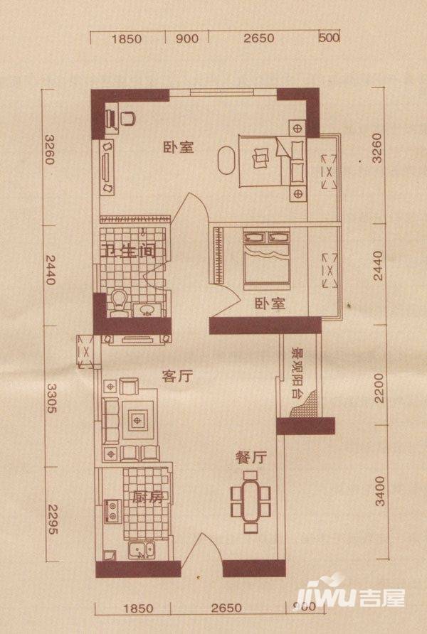 瑞安花园普通住宅88㎡户型图