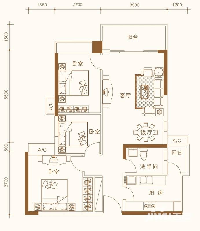 罗马家园普通住宅92㎡户型图