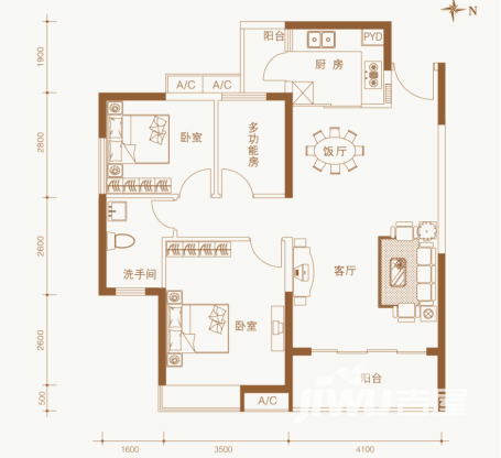 罗马家园普通住宅91㎡户型图