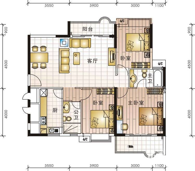 罗马家园3室2厅2卫127㎡户型图