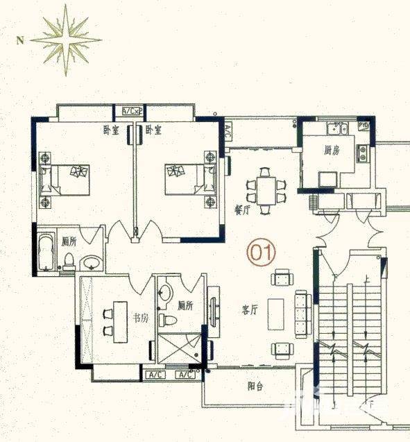 罗马家园3室2厅2卫139.1㎡户型图