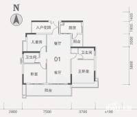 越秀·滨海珺城3室2厅2卫115.5㎡户型图