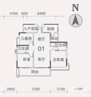 越秀·滨海珺城3室2厅2卫114.5㎡户型图