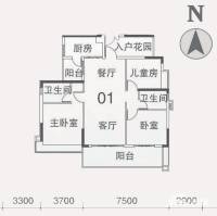 越秀·滨海珺城3室2厅2卫114.5㎡户型图