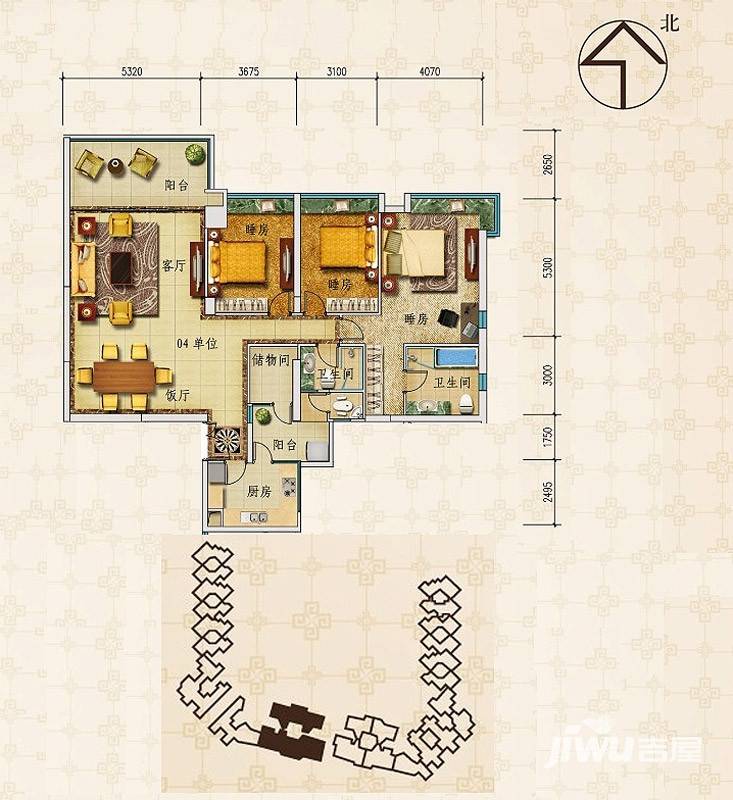 凯旋新世界3室2厅3卫194.7㎡户型图