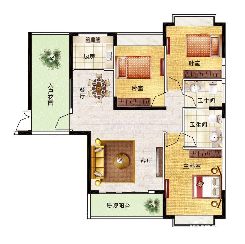 狮峰公馆3室2厅2卫123㎡户型图