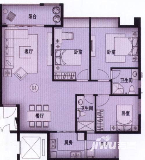 丽海雅居3室2厅1卫115.8㎡户型图