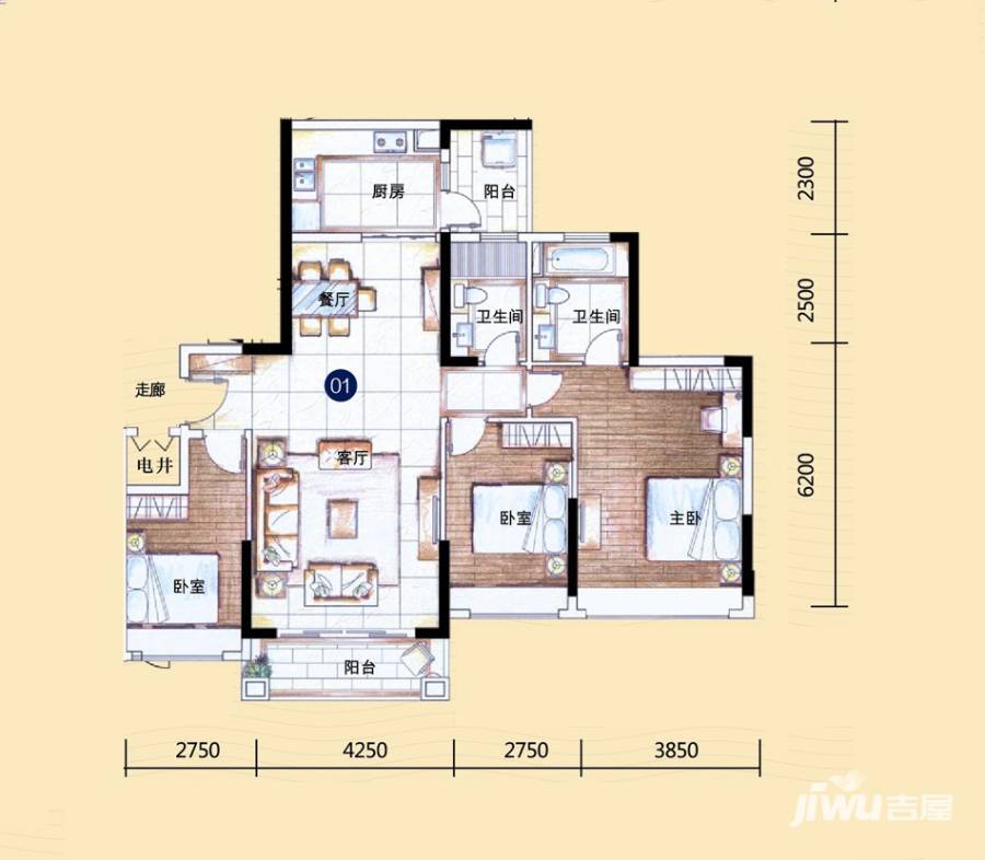 敏捷·金月湾3室2厅2卫126㎡户型图