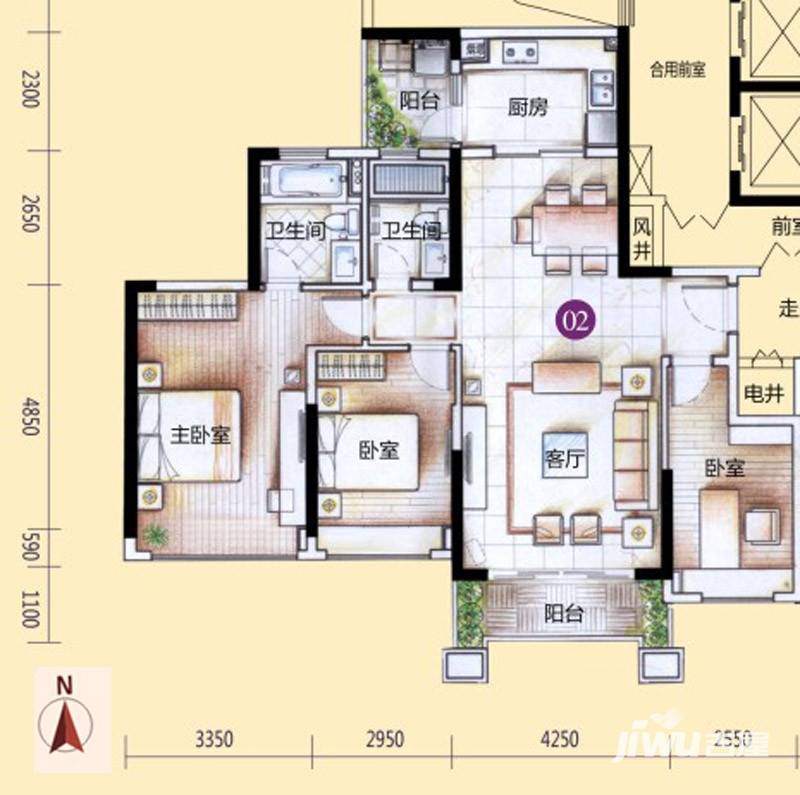 敏捷·金月湾3室2厅2卫125㎡户型图