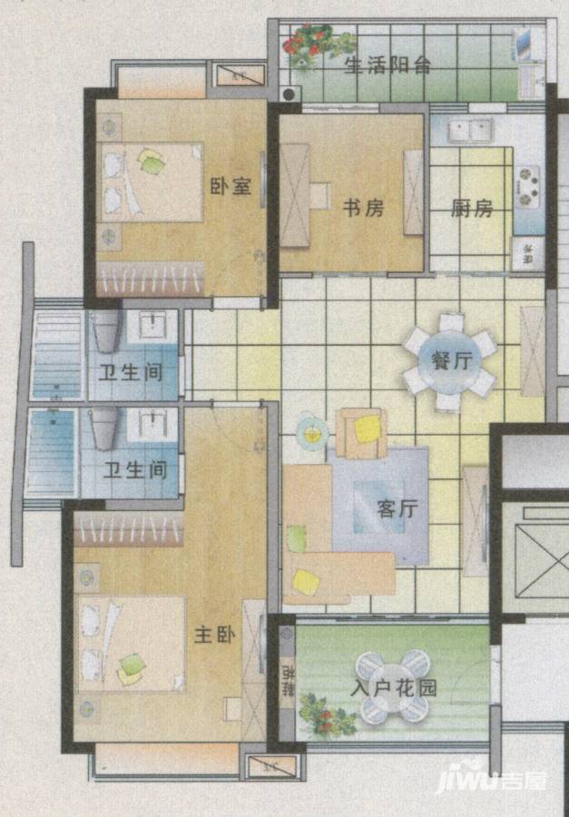 东山一品3室2厅2卫121.4㎡户型图