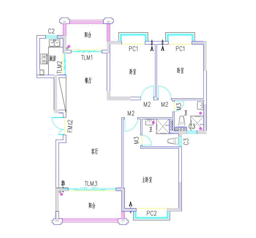 瑞安花园3室2厅2卫户型图