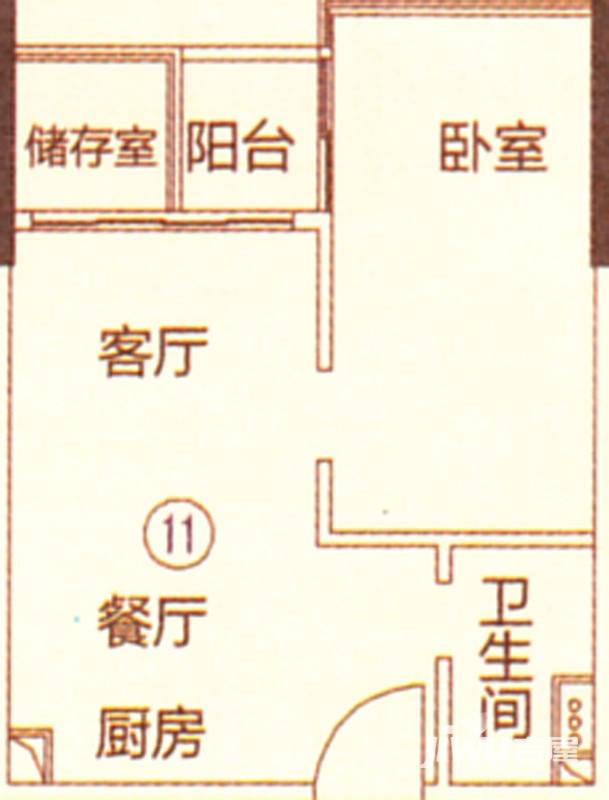 新都盛世名门1室2厅1卫50㎡户型图