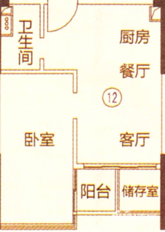 新都盛世名门1室2厅1卫52㎡户型图