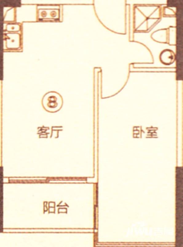 新都盛世名门1室1厅1卫50㎡户型图