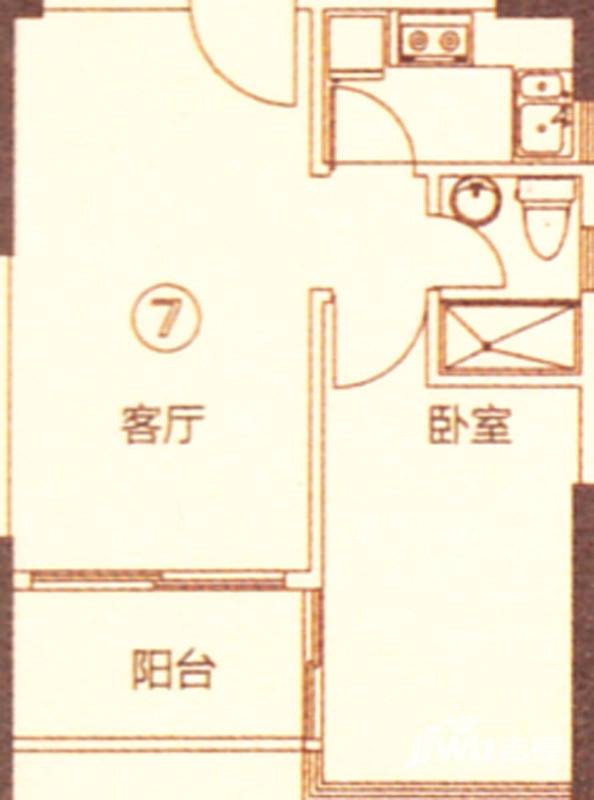 新都盛世名门1室1厅1卫50㎡户型图