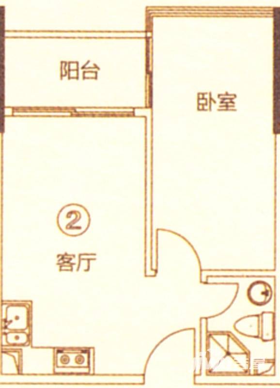 新都盛世名门1室1厅1卫47㎡户型图