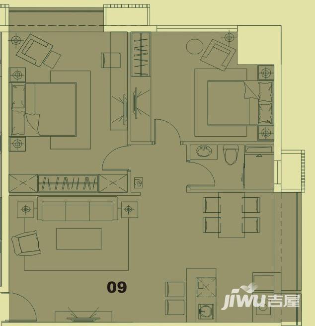 颐和四季CBD酒店(写字楼)2室2厅1卫109㎡户型图