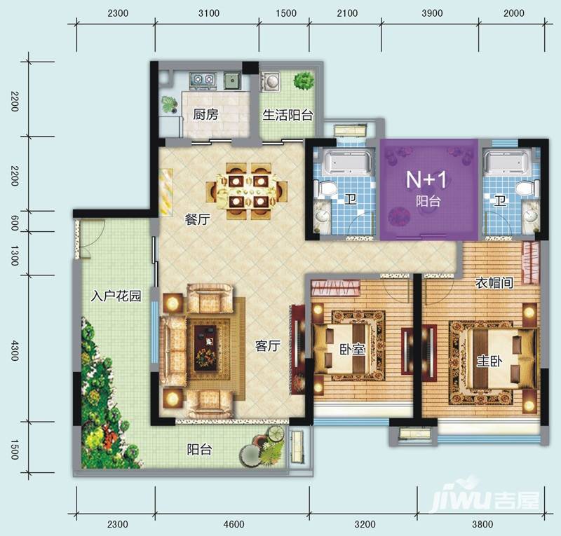 南沙境界别墅3室2厅2卫136㎡户型图