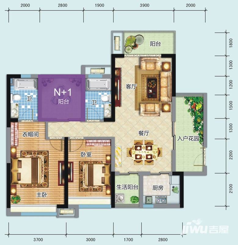 南沙境界别墅3室2厅2卫115㎡户型图