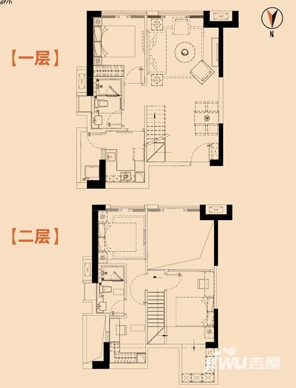 新城国际寓3室2厅2卫67㎡户型图