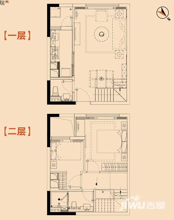 新城国际寓2室2厅1卫45㎡户型图