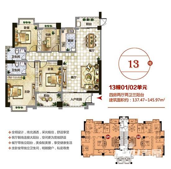 福晟钱隆滨海城4室2厅2卫户型图