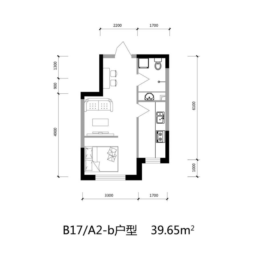 溪湖芳庭1室1厅1卫39.6㎡户型图