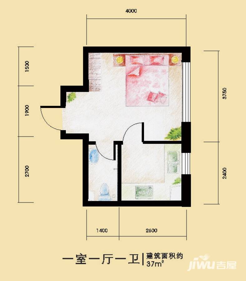辽宁凤凰国际商务中心1室1厅1卫37㎡户型图