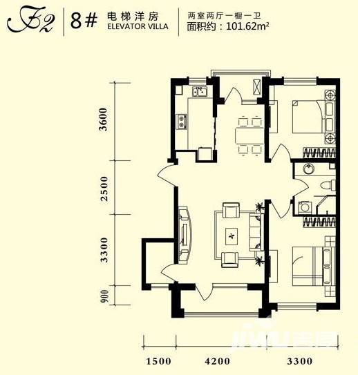 雨润中央宫园3室2厅1卫101.6㎡户型图