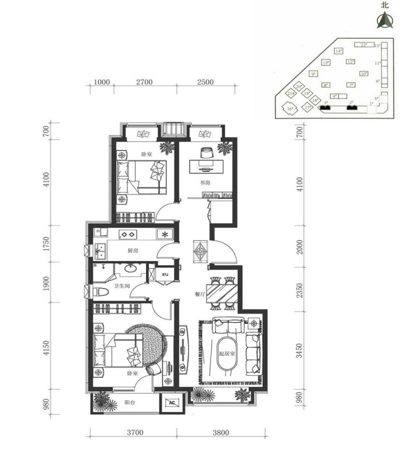 万科春河里普通住宅96㎡户型图