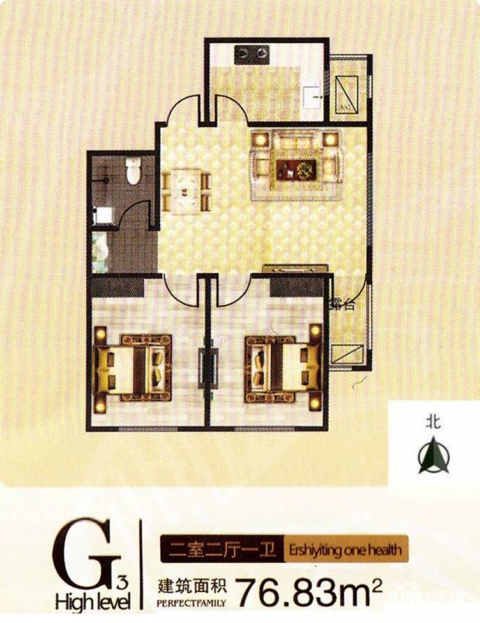 长堤湾普通住宅76.8㎡户型图