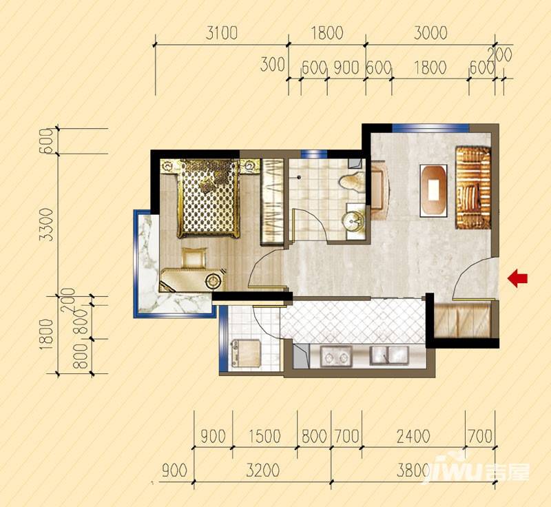 明发锦绣华城普通住宅46.3㎡户型图