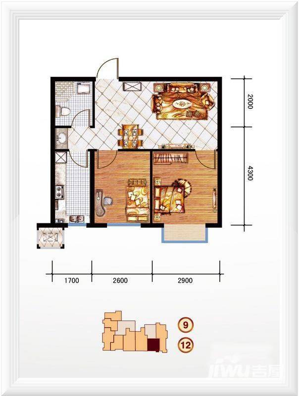 亿海阳光普通住宅59㎡户型图