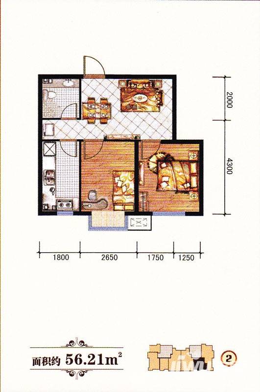 亿海阳光普通住宅56.2㎡户型图