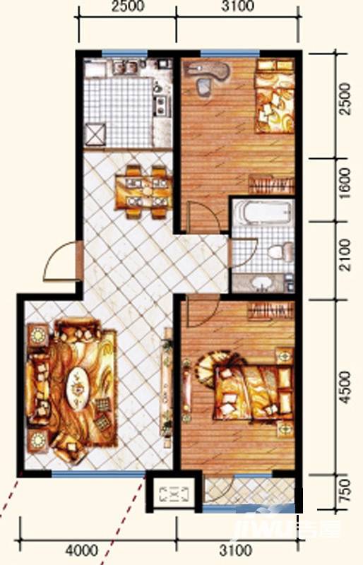 亿海阳光普通住宅90㎡户型图