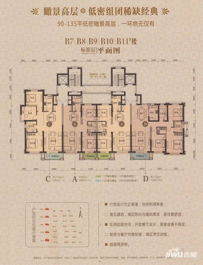 中海寰宇天下普通住宅135㎡户型图