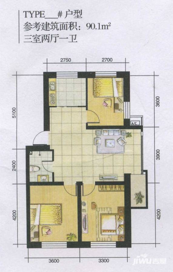 世家沈北新城普通住宅90.1㎡户型图