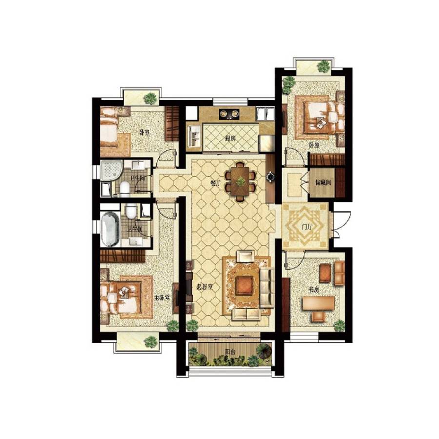 世茂新五里河3室2厅2卫159㎡户型图