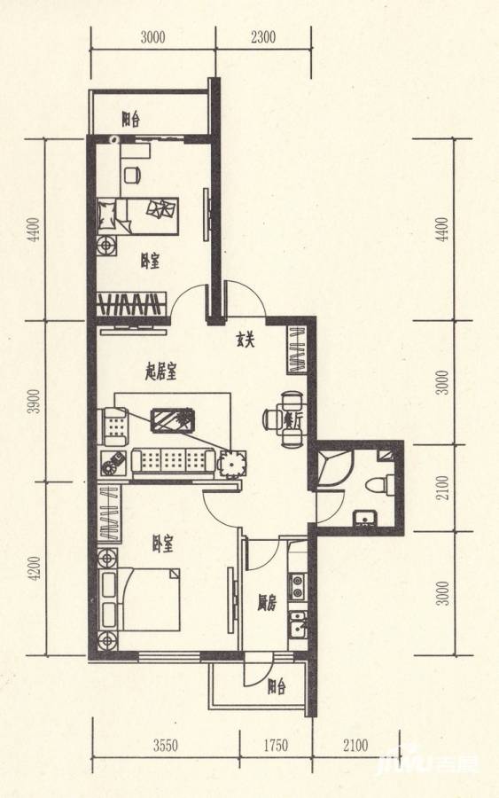 中环星座普通住宅83.4㎡户型图