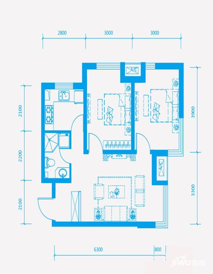 宏发·英树公馆2室1厅1卫户型图