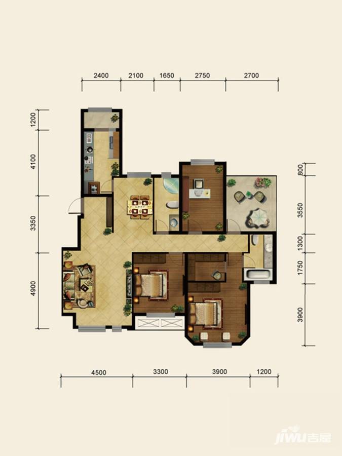 金地艺境3室2厅2卫135㎡户型图