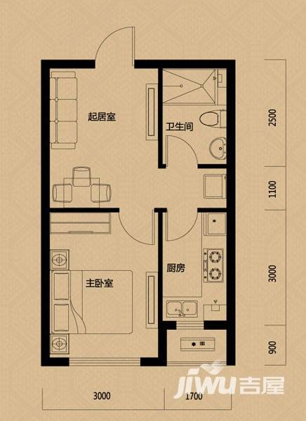 唐轩公馆1室1厅1卫47㎡户型图