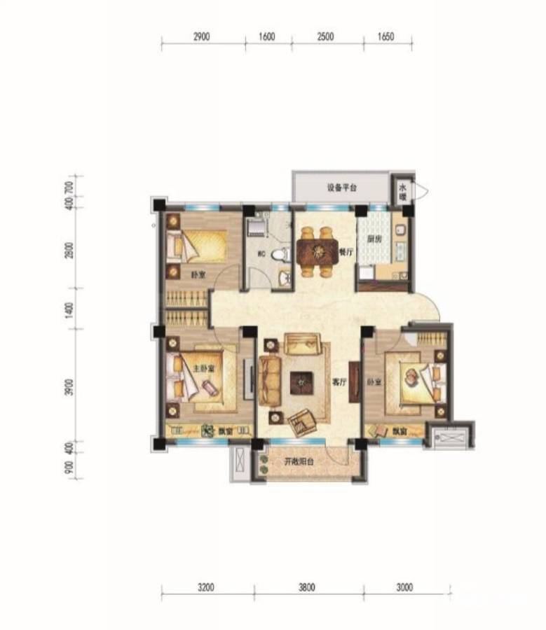 碧桂园学府壹号3室2厅1卫89㎡户型图