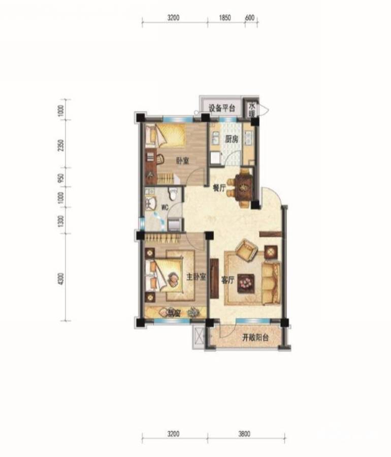 碧桂园学府壹号2室2厅1卫76㎡户型图