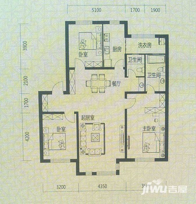 滂江泰和府3室2厅2卫129.6㎡户型图