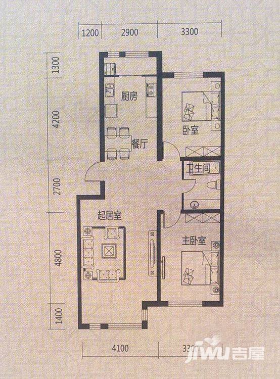 滂江泰和府2室2厅1卫100.4㎡户型图