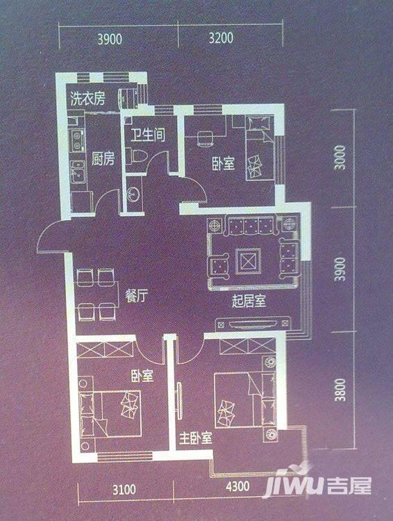 滂江泰和府3室2厅1卫91.7㎡户型图