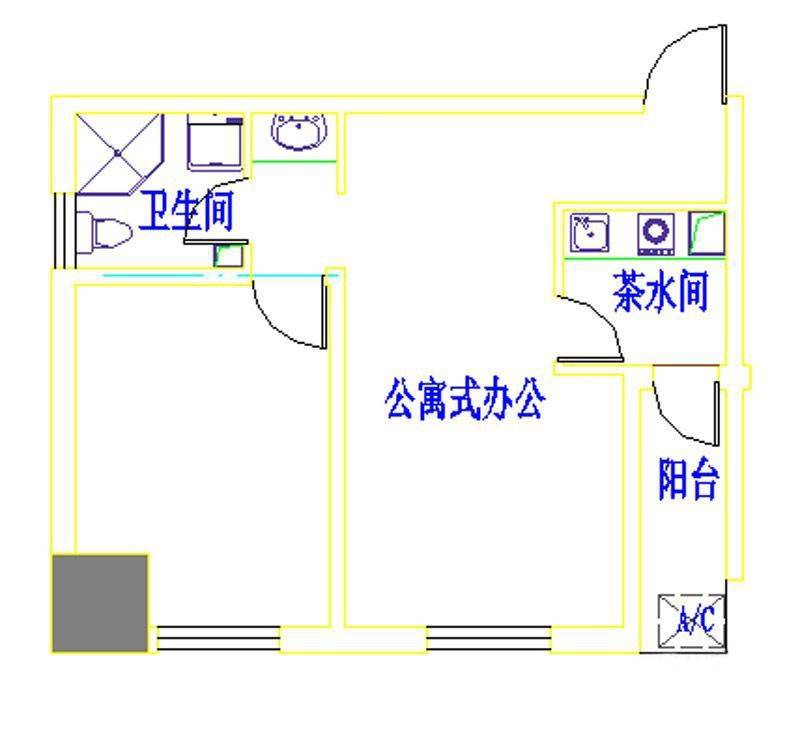 美联大厦1室1厅1卫户型图