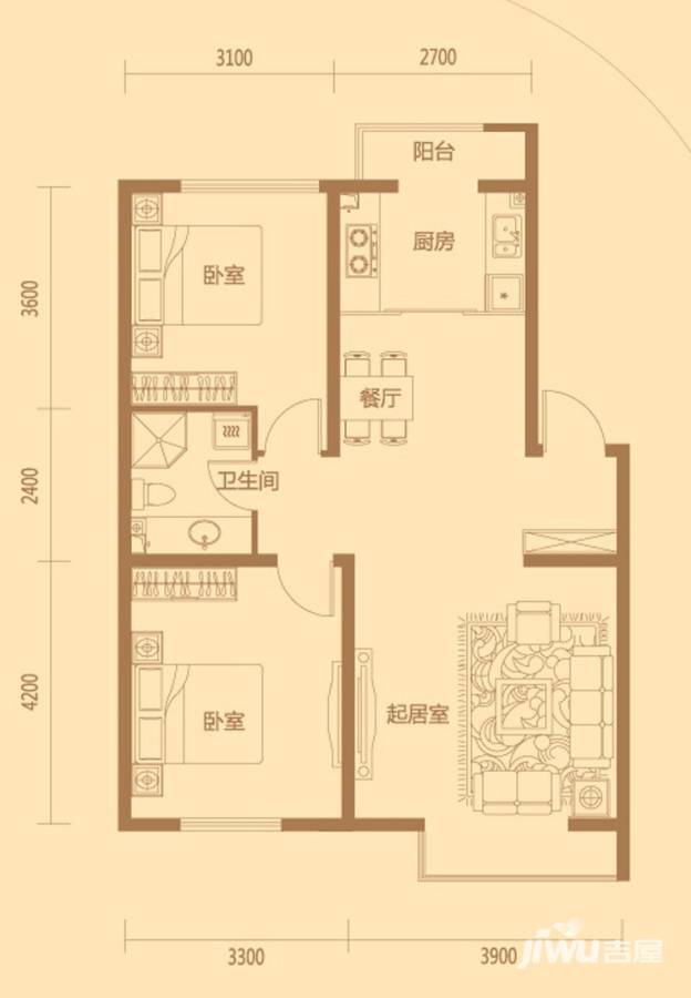 金沙枫景尚城普通住宅86.8㎡户型图